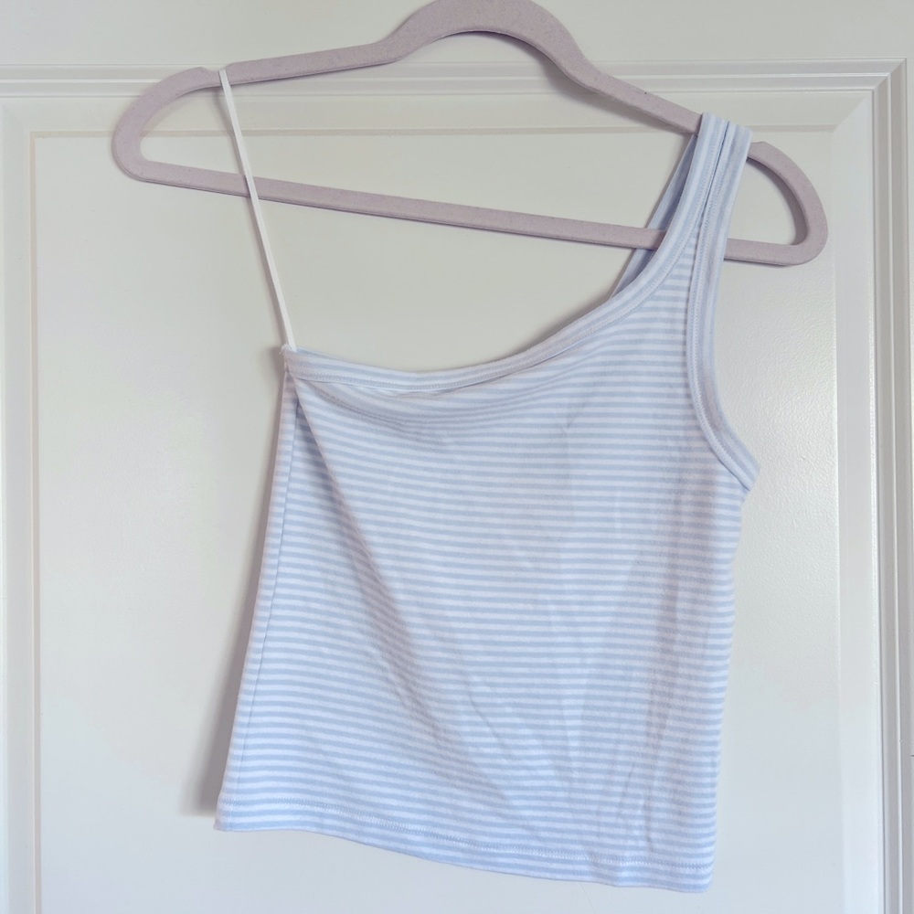 Aerie Blue & White Striped One Shoulder Crop